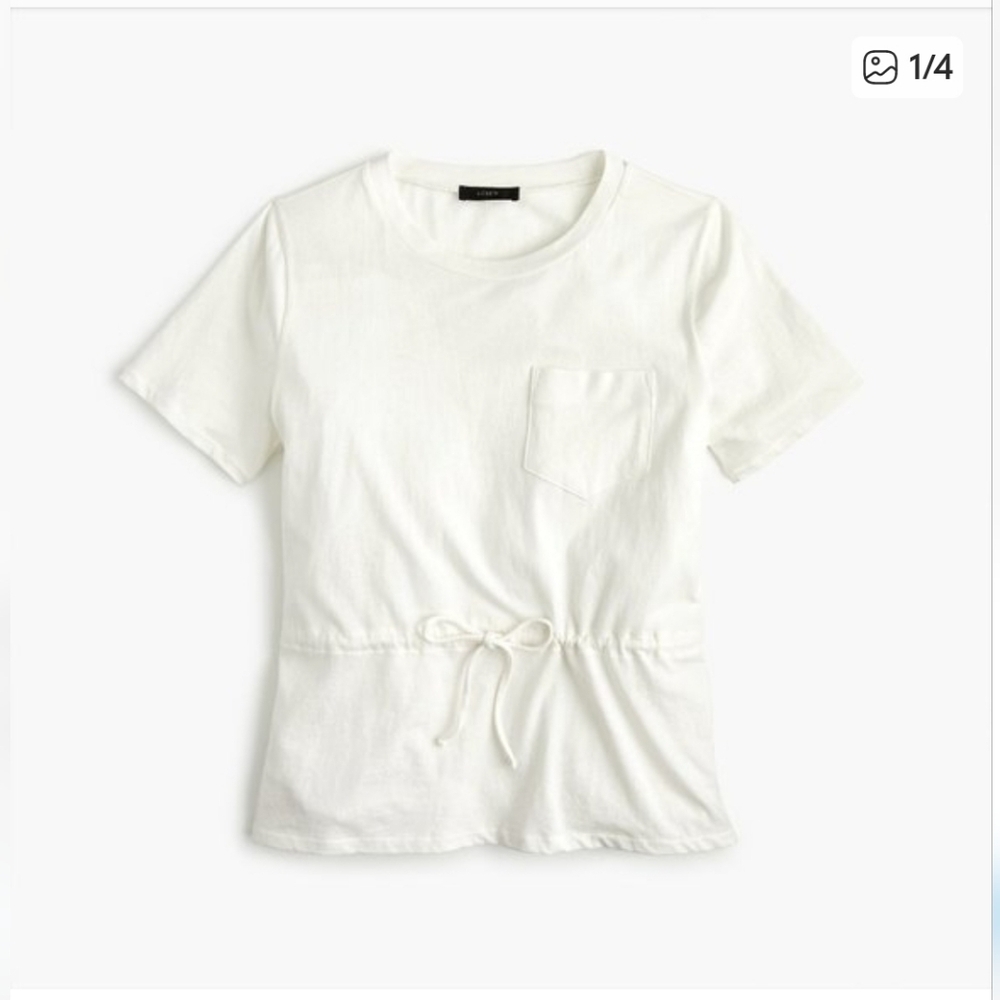 NWT J. Crew Short Sleeve Tie-Waist Pocket Tee in White Size Large